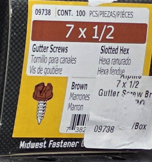 7 x 1/2 Slotted Hex Washer Gutter Screws --- 100ct
