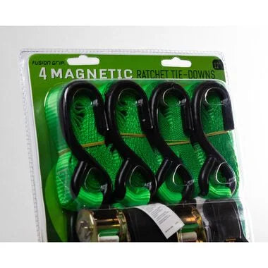 Fushion Grip 1" x 12' (4 Pack) Ratchet Strap with Magnetic Hooks - FG112