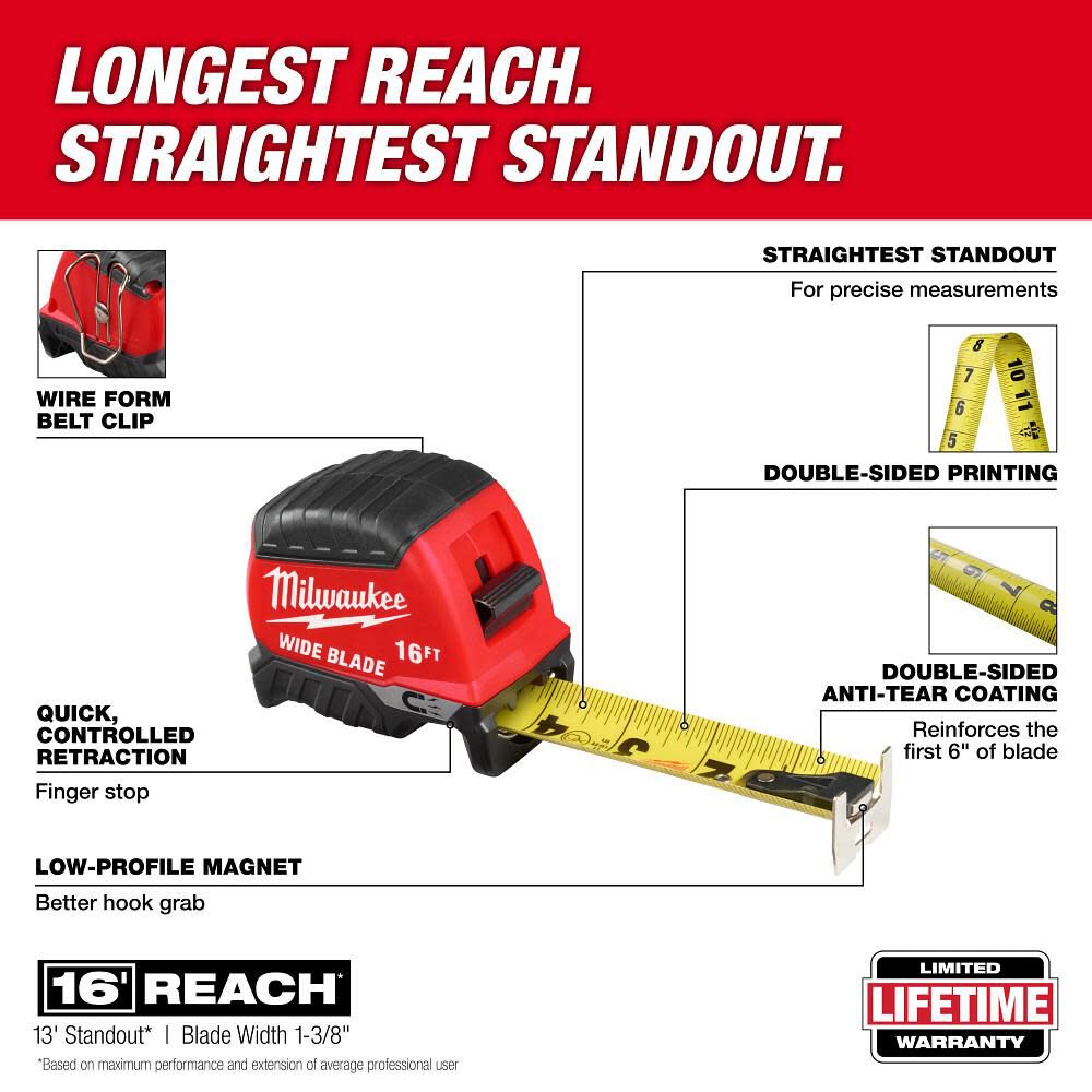 Milwaukee 16 Ft. Wide Blade Magnetic Tape Measure -- 48-22-1216M