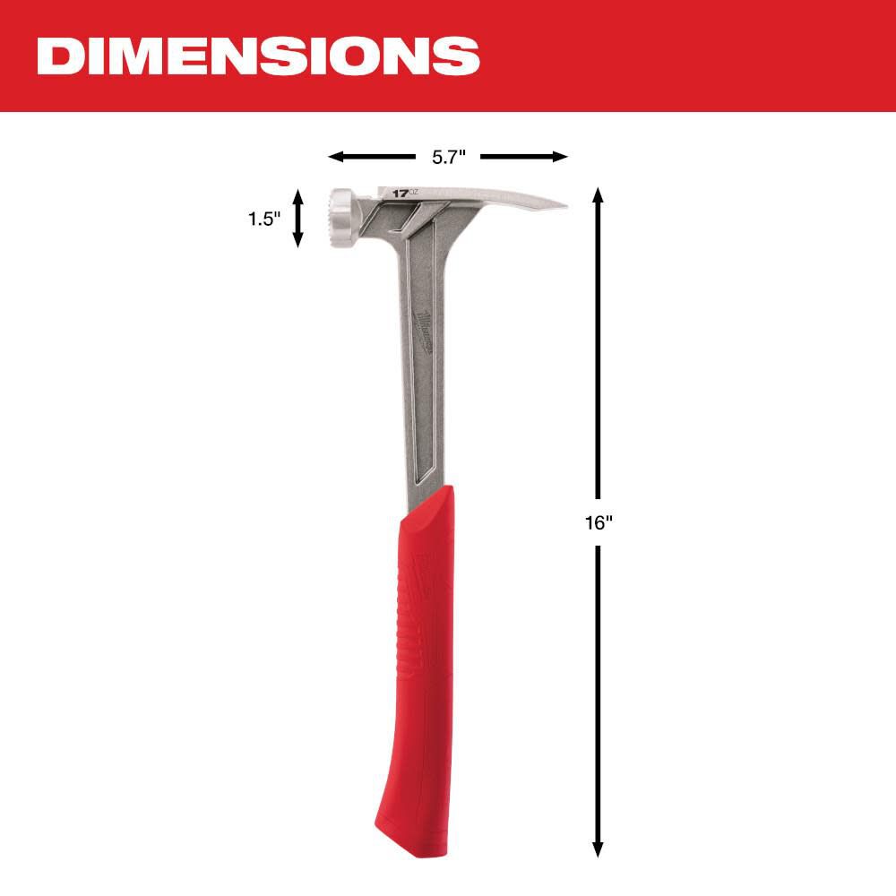 Milwaukee 17 oz Milled Face Framing Hammer -- 48-22-9016