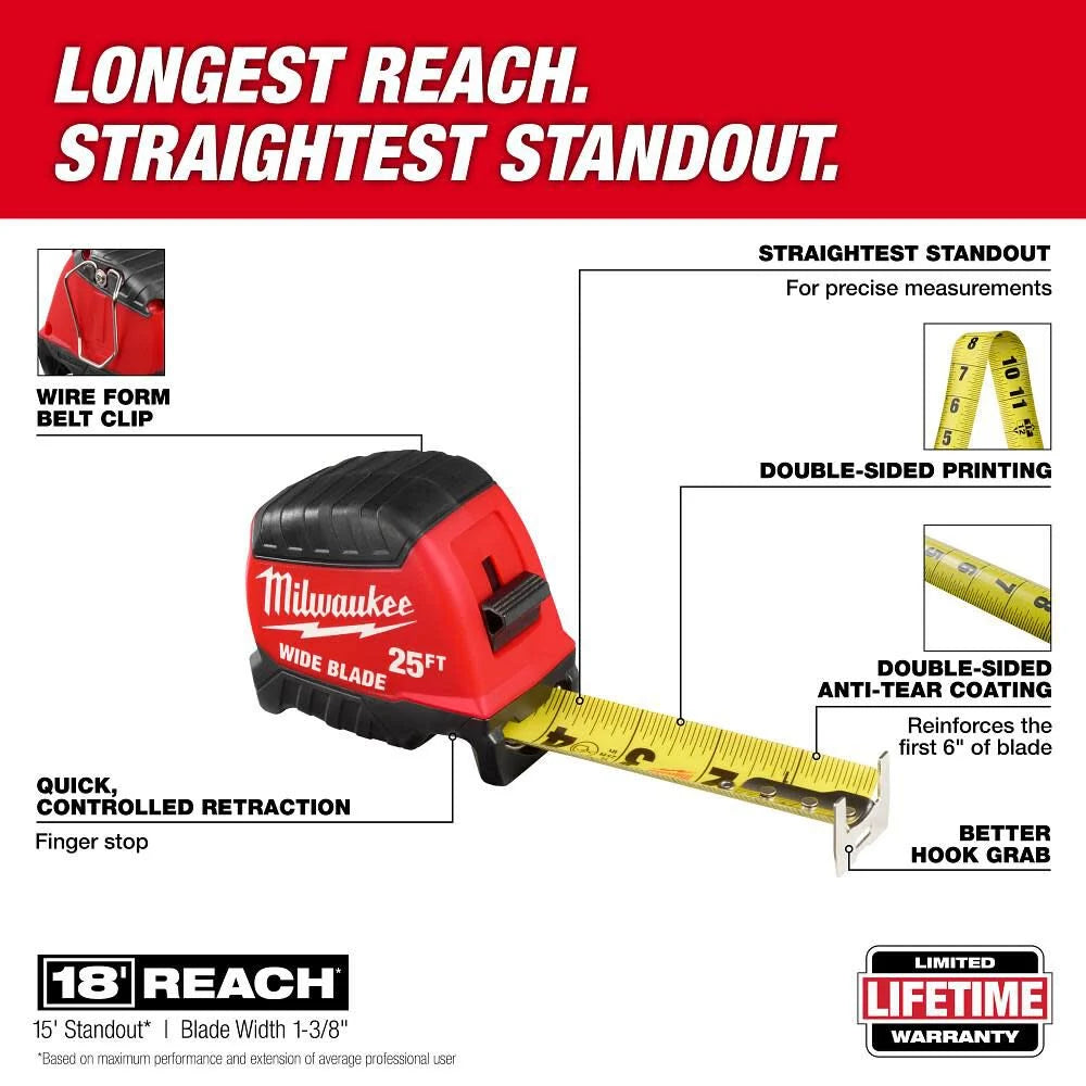 Milwaukee 25 Ft. Wide Blade Tape Measure -- 48-22-1225