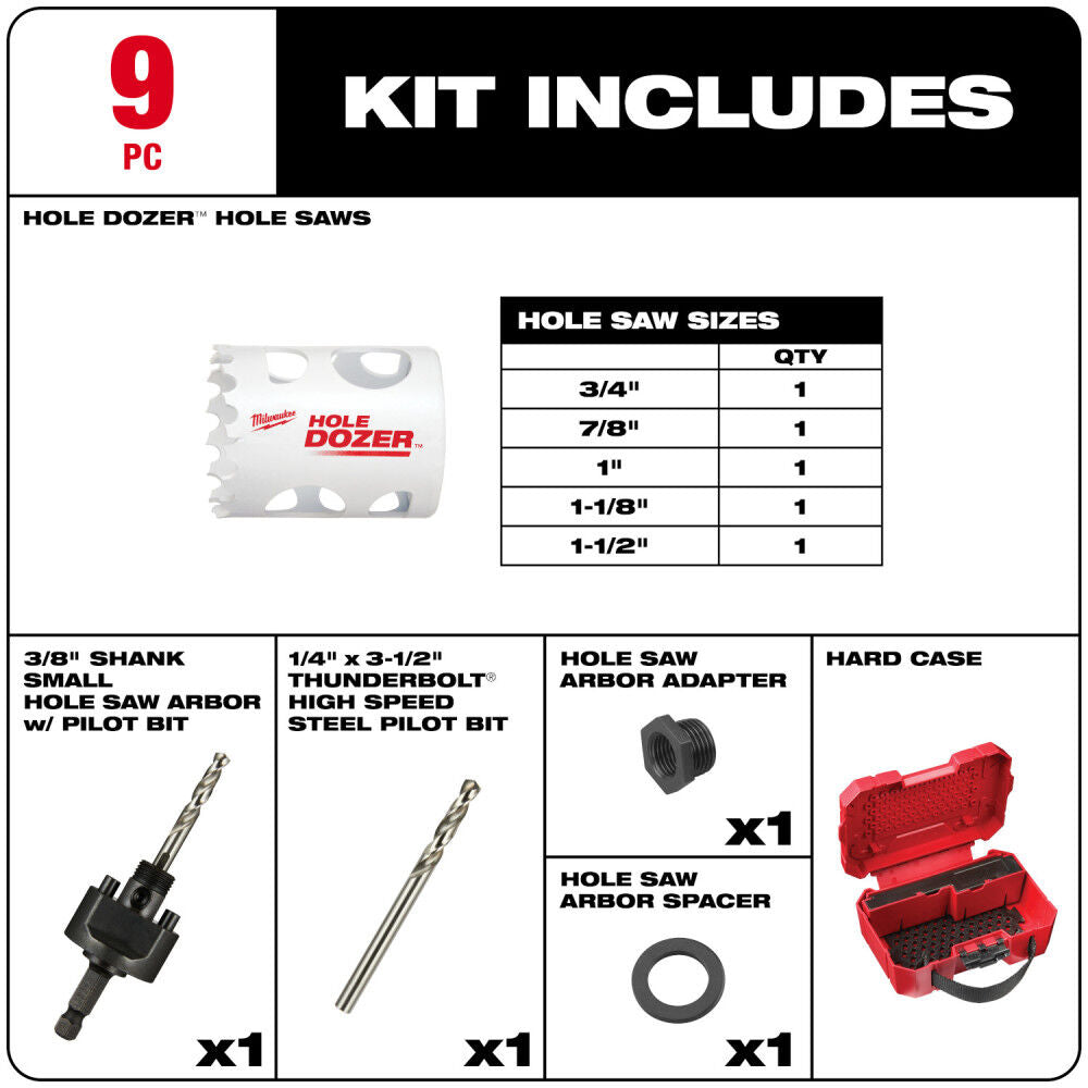 Milwaukee HOLE DOZER General-Purpose Hole Saw Kit - 9PC -- 49-22-4006/4005