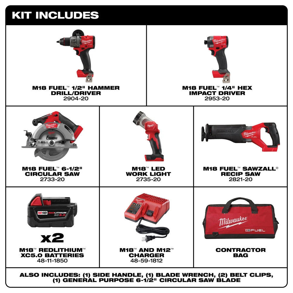 Milwaukee M18 FUEL 5 Tool Combo Kit -- 3697-25