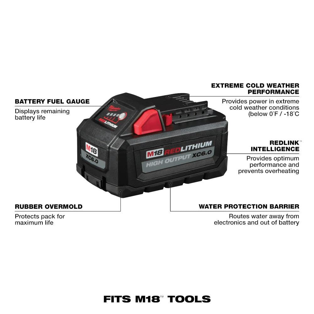 Milwaukee M18 REDLITHIUM HIGH OUTPUT XC 18V 6Ah Lithium Ion Power Tool Battery Pack with Fuel Indicator -- 48-11-1865