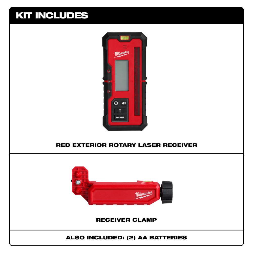 Milwaukee Red Exterior Rotary Laser Receiver -- 3711