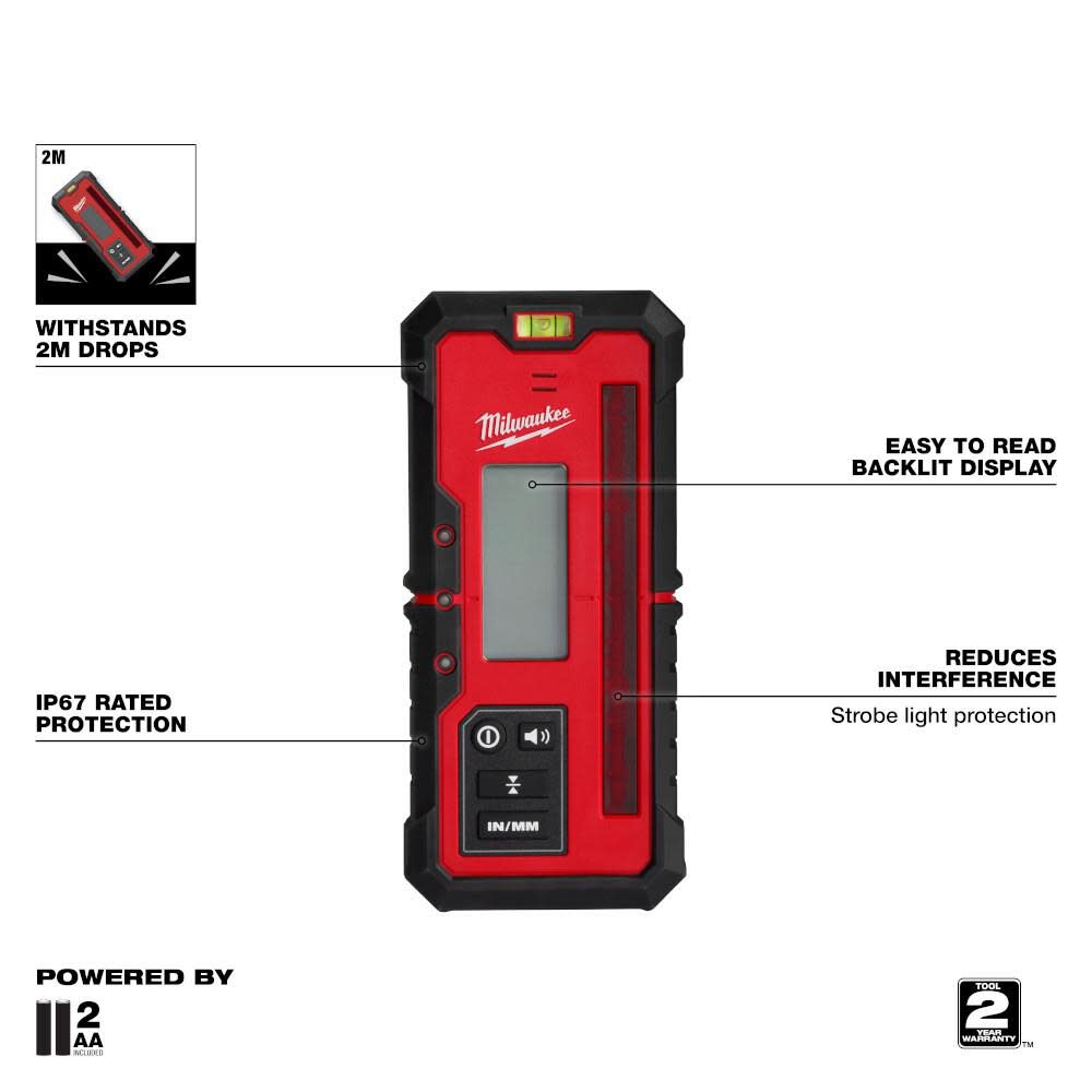 Milwaukee Red Exterior Rotary Laser Receiver -- 3711