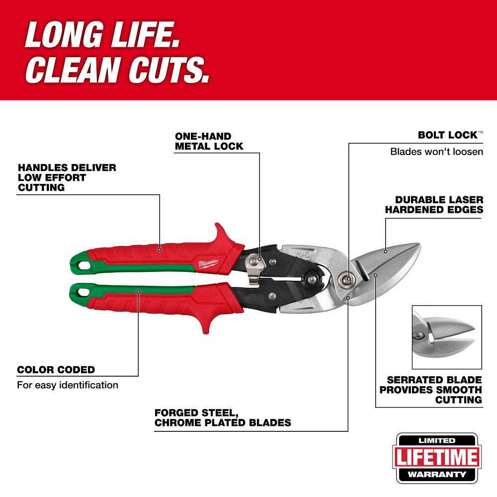 Milwaukee Right Cutting Offset Aviation Snips -- 48-22-4552/4522