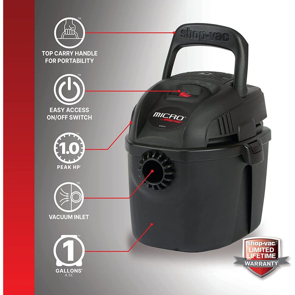 Shop Vac Micro Wet/Dry Vacuum 1 Gallon 1.0 Peak HP -- 2021005