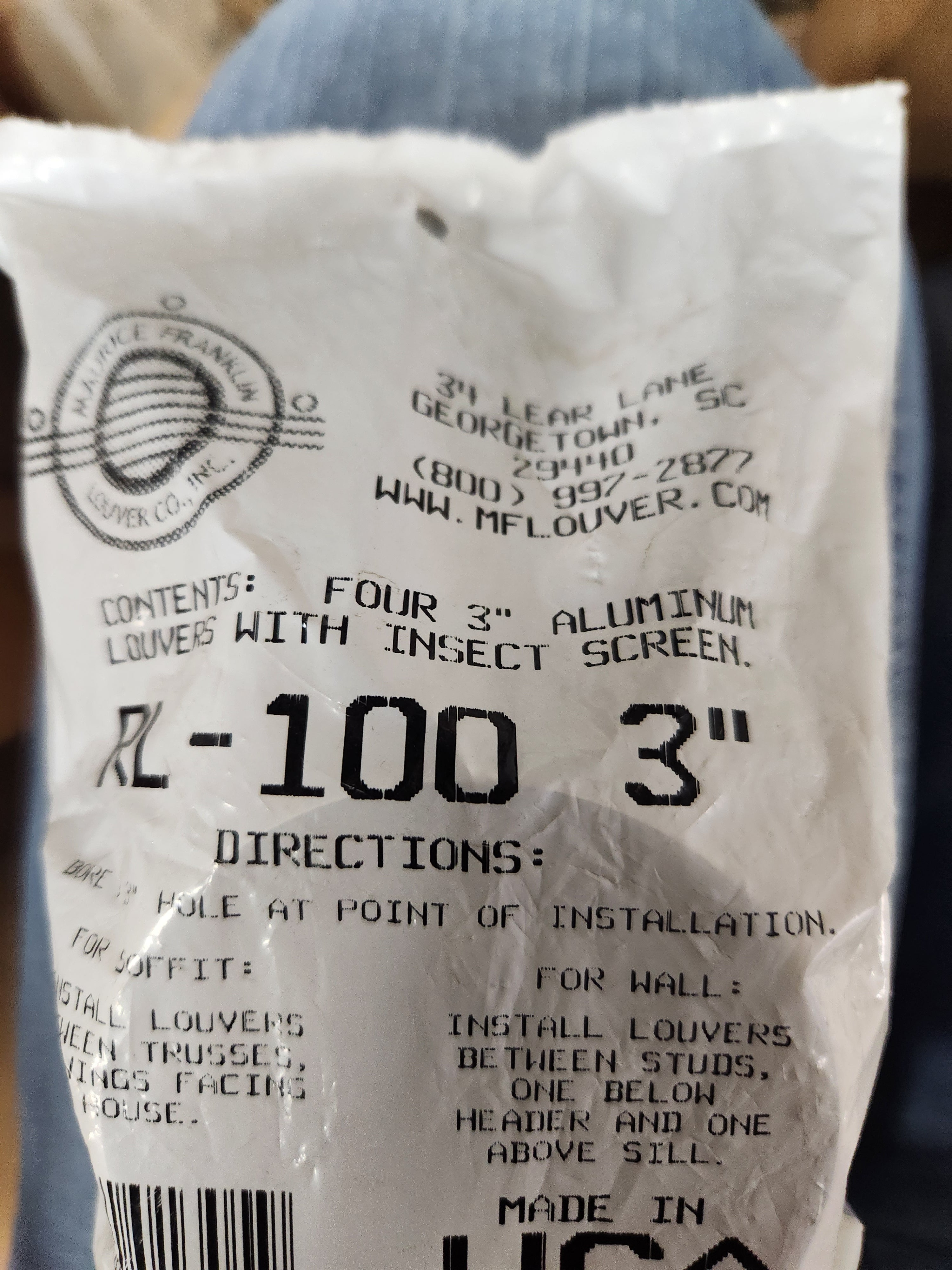 Maurice Franklin Louver 3" Round Aluminum Louver with Insect Screen (Priced Per Bag of 4). Item# 3" RL-100