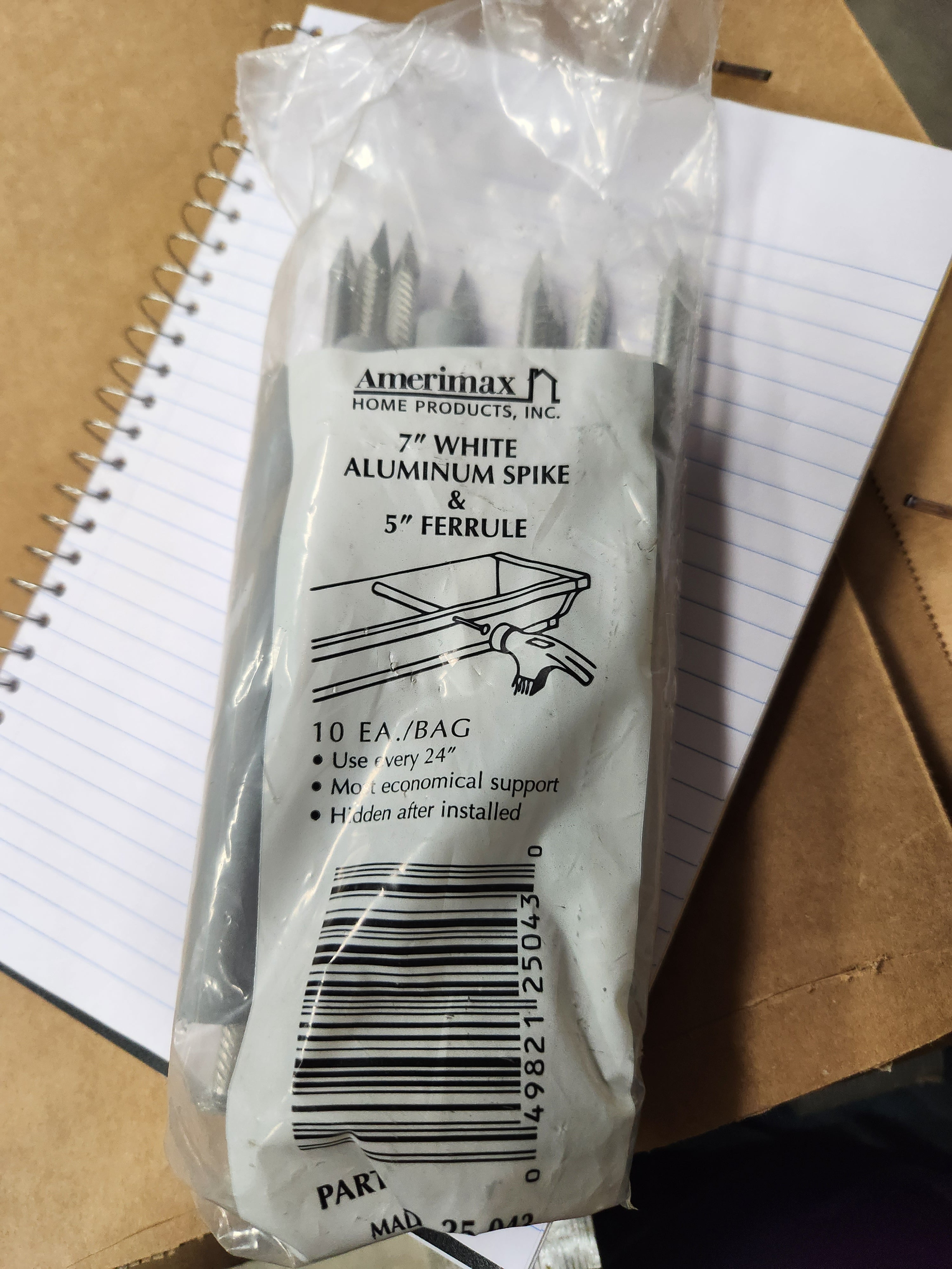 Amerimax 7" White Aluminum Spike & 5" Ferrule -- 10 each / Bag -- 25-043