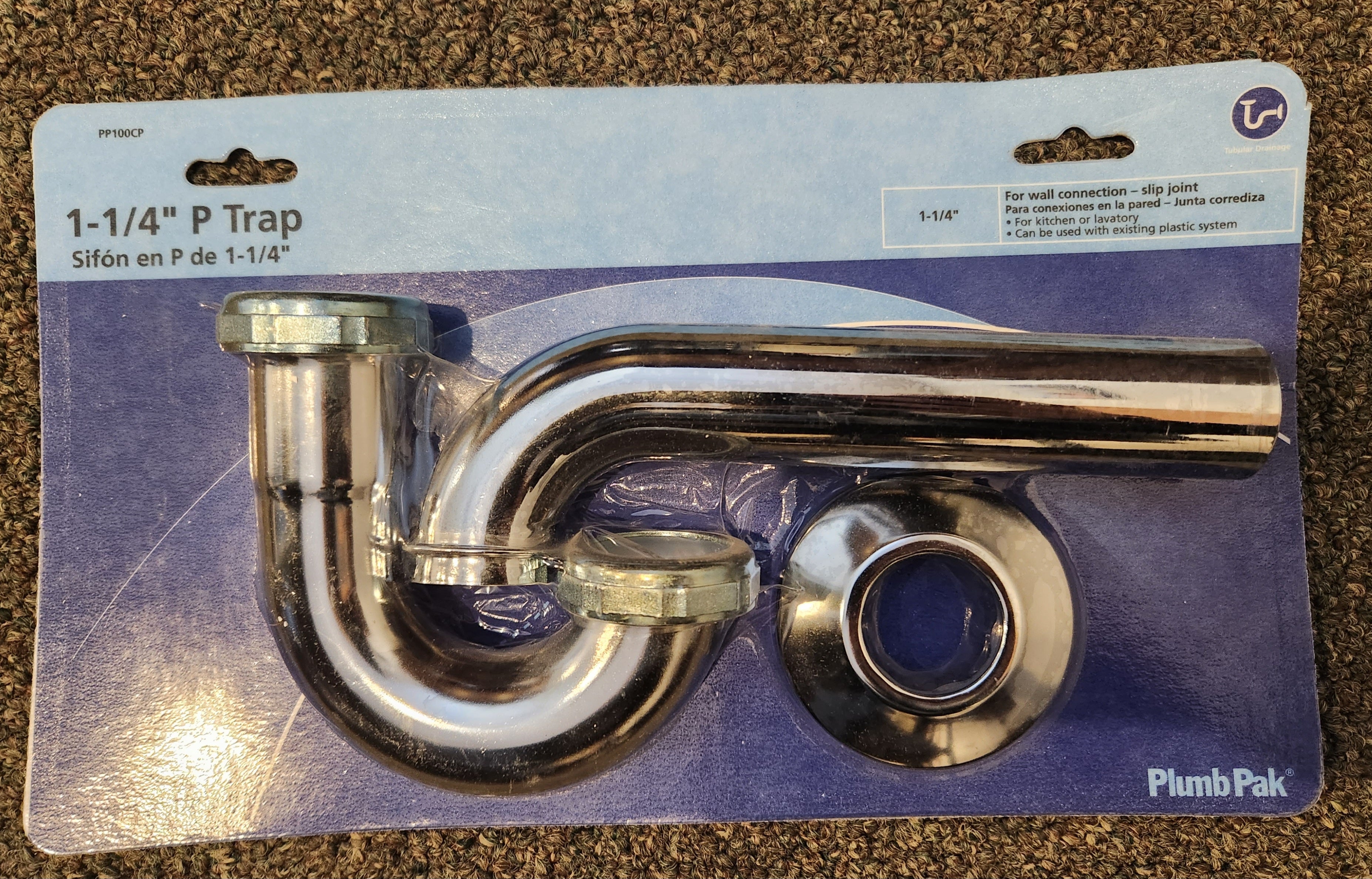 Plumb Pak PP100CP PlumPak P-Trap Without Cleanout, 1-1/4 in, Npt X Flanged, 22 Gauge, Brass