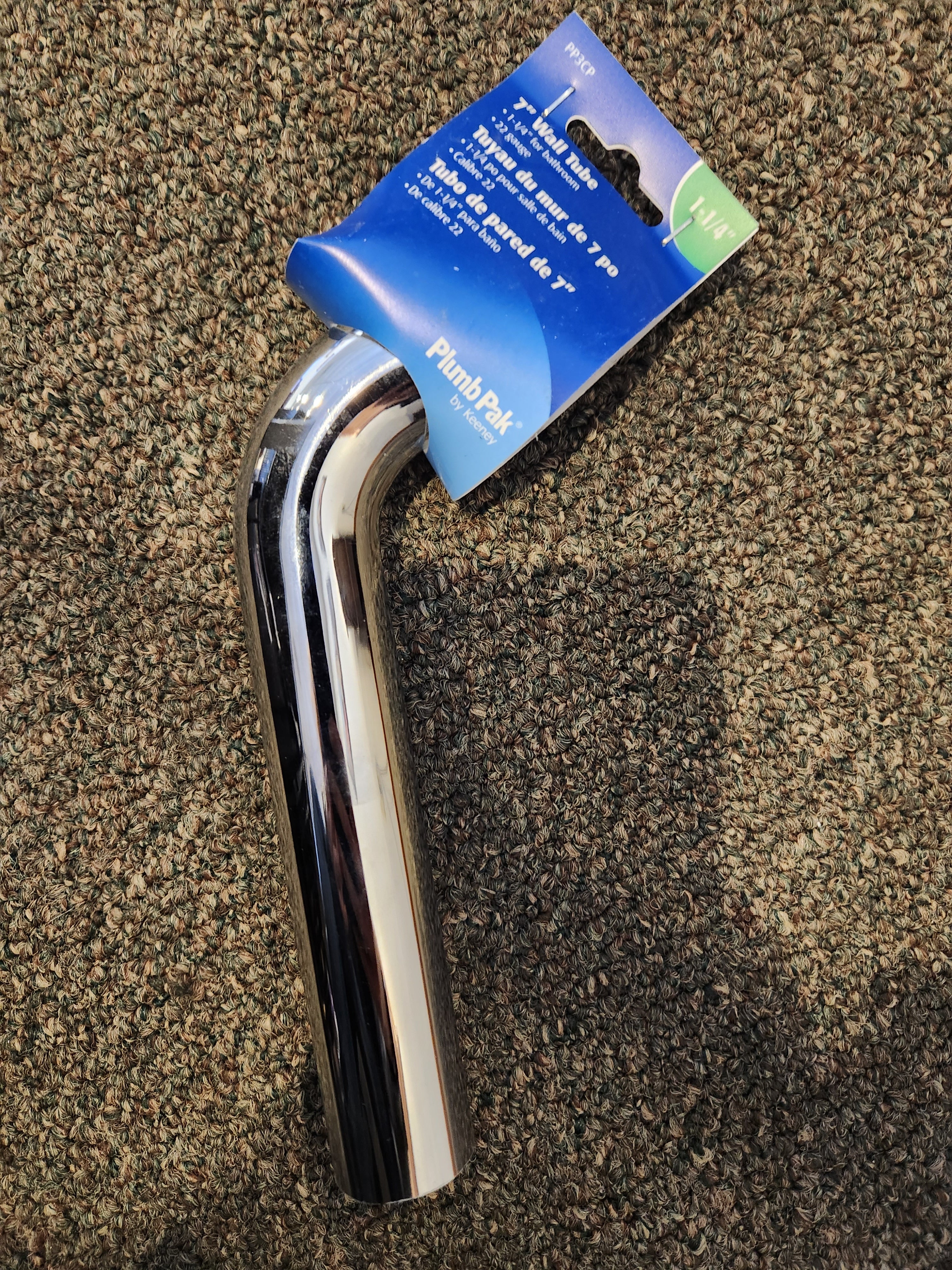 Plumb Pak PP3CP Tube with Flange, 1-1/4 in, 7 in L, 22 Ga Wall Thickness, Chrome Plated