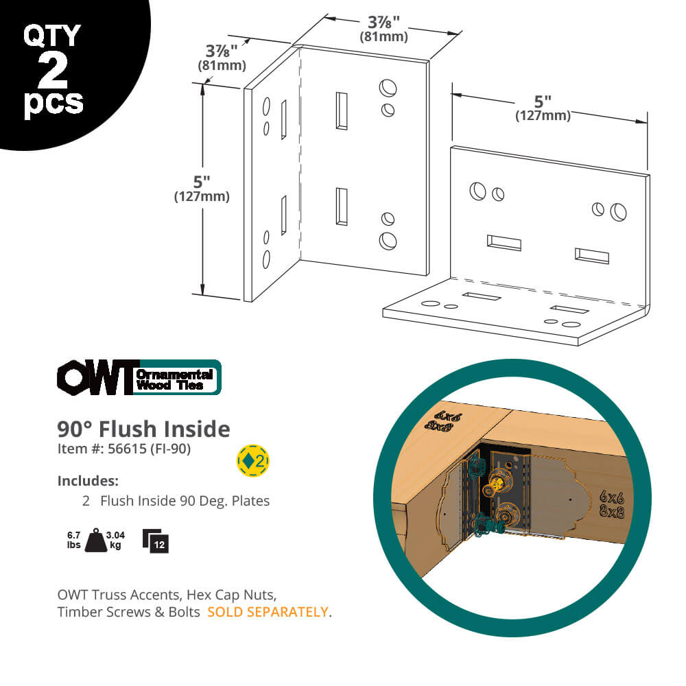 OZCO -- 6″ Flush Inside 90 Plate Connector (2PK)