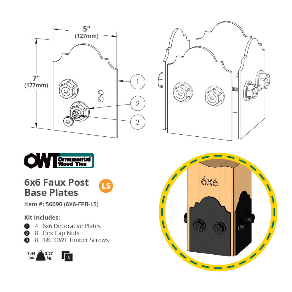 OZCO -- 6″x6″ Faux Post Base Plates - 56690 (6×6-FPB-LS)