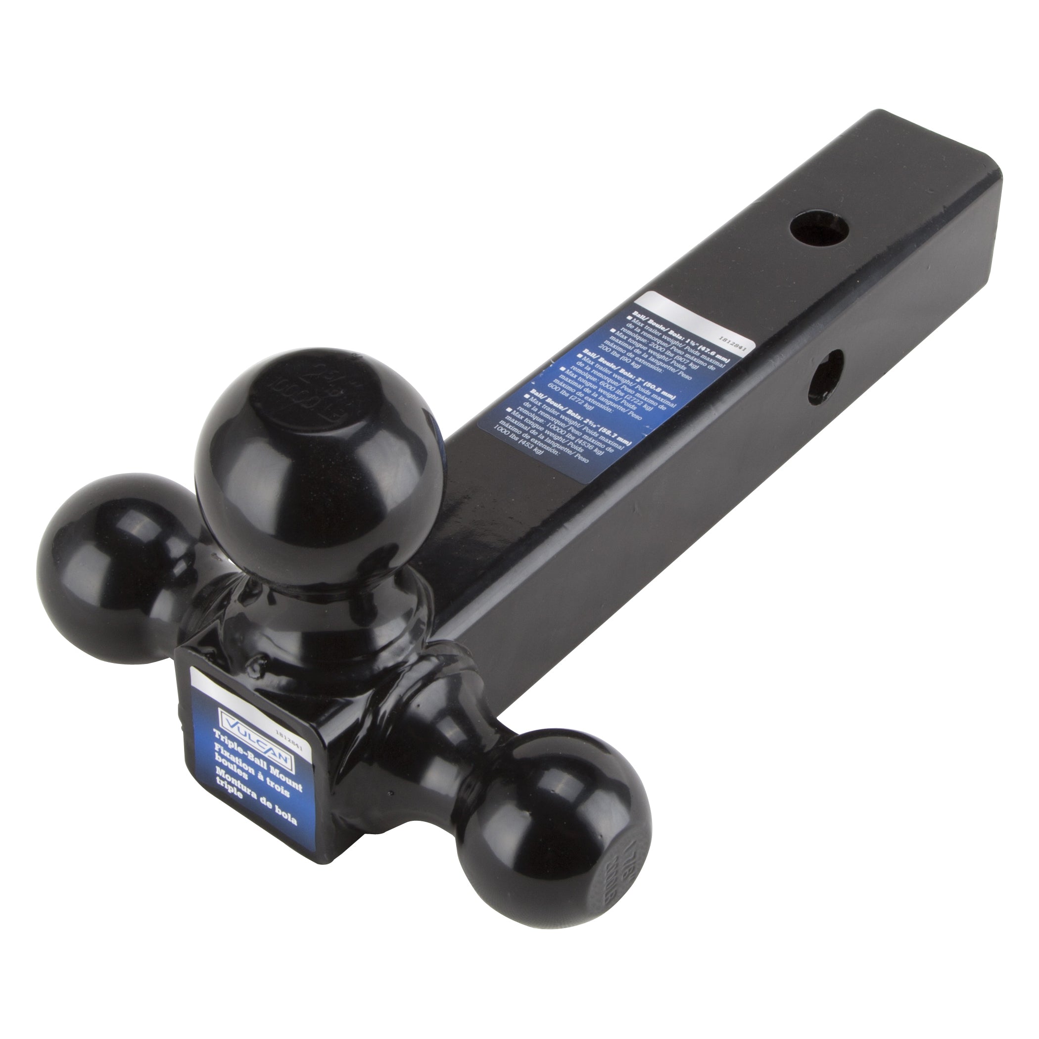Vulcan TBH01 Tri-Ball, 1-7/8, 2, 2-5/16 in Dia Ball, 10,000 lb Gross Towing, 1000 lb Tongue Load, Steel