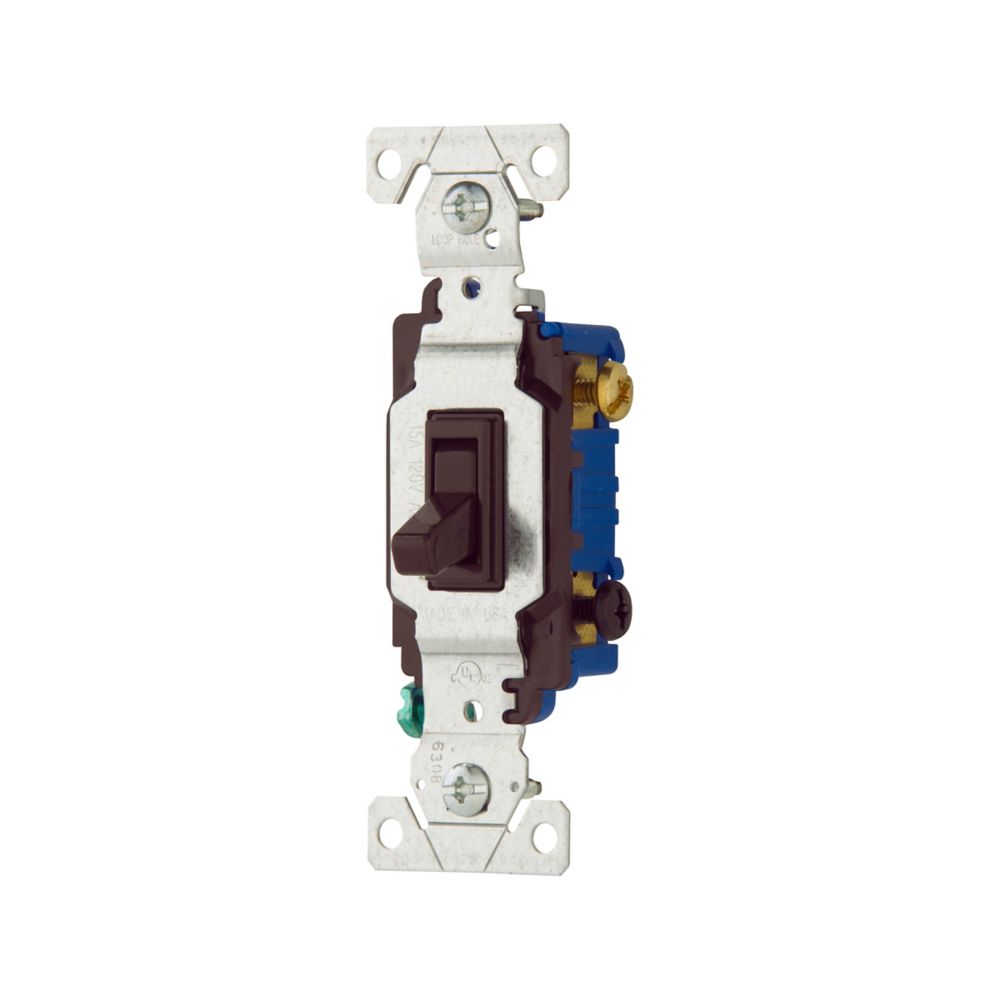 Eaton Brown Quiet Toggle Wall Light Switch 3-WAY 15A 120V Bulk 1303-7B