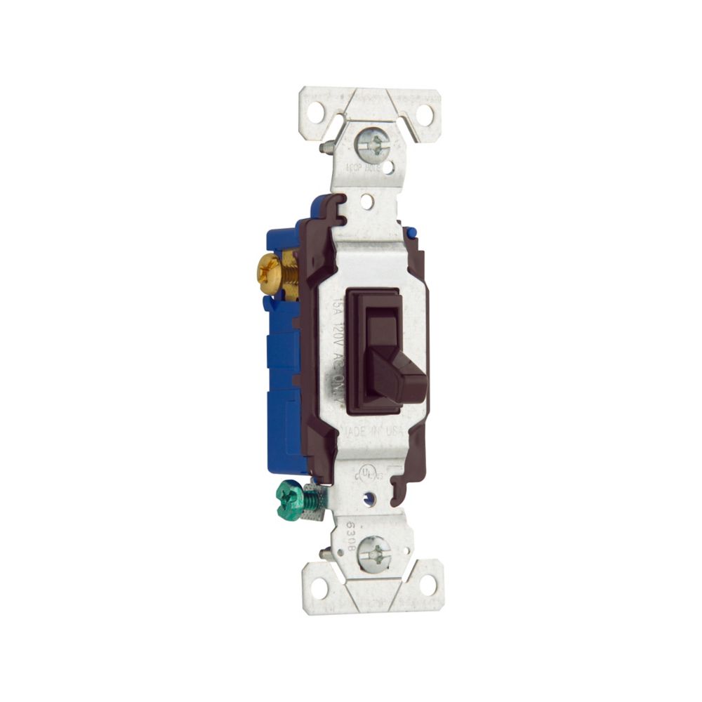 Eaton Brown Quiet Toggle Wall Light Switch 3-WAY 15A 120V Bulk 1303-7B