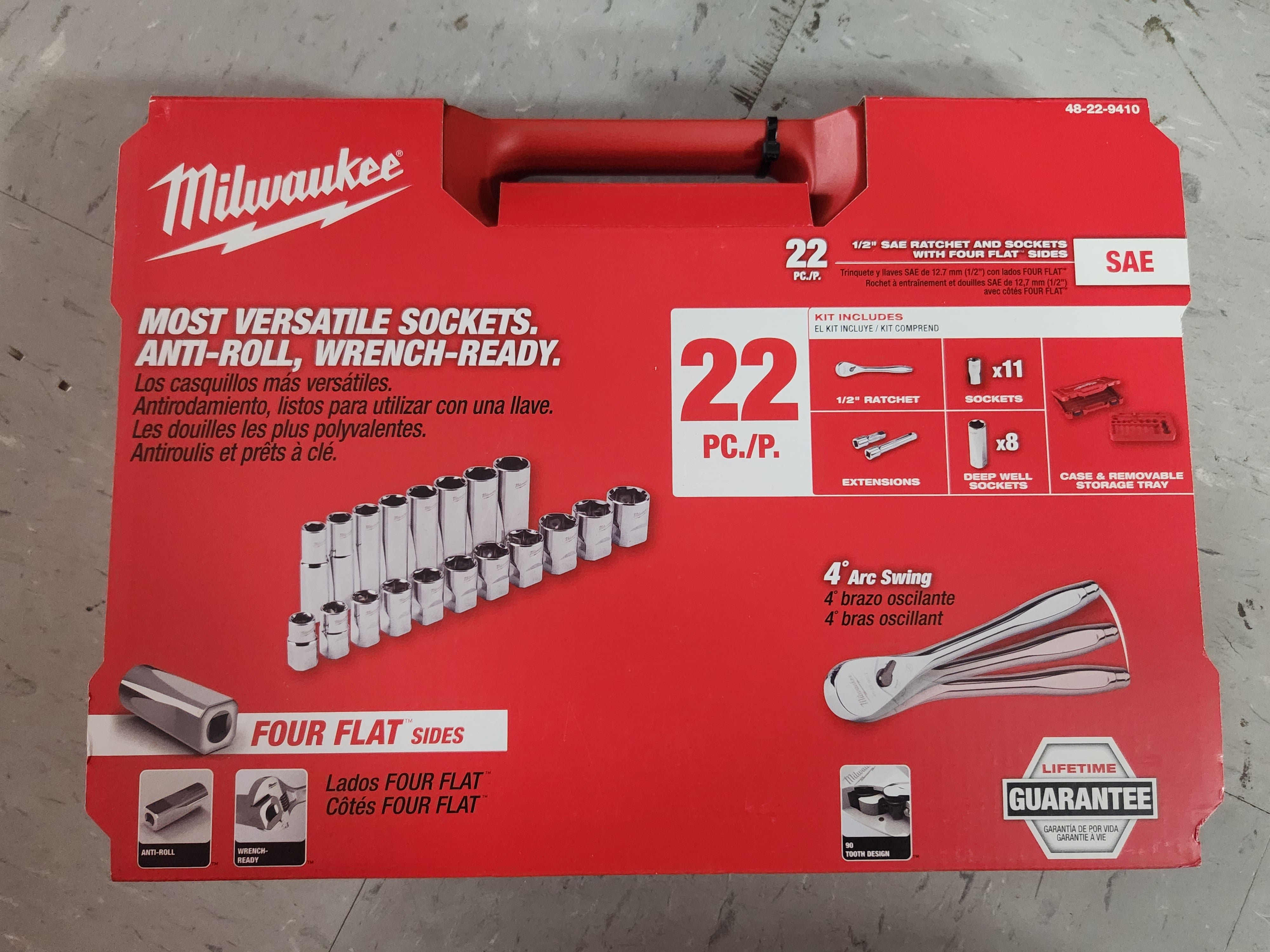 Milwaukee 48-22-9487T 47-Piece 1/2 Inch Drive SAE & Metric Socket Tray Set - Red & Black Organizer