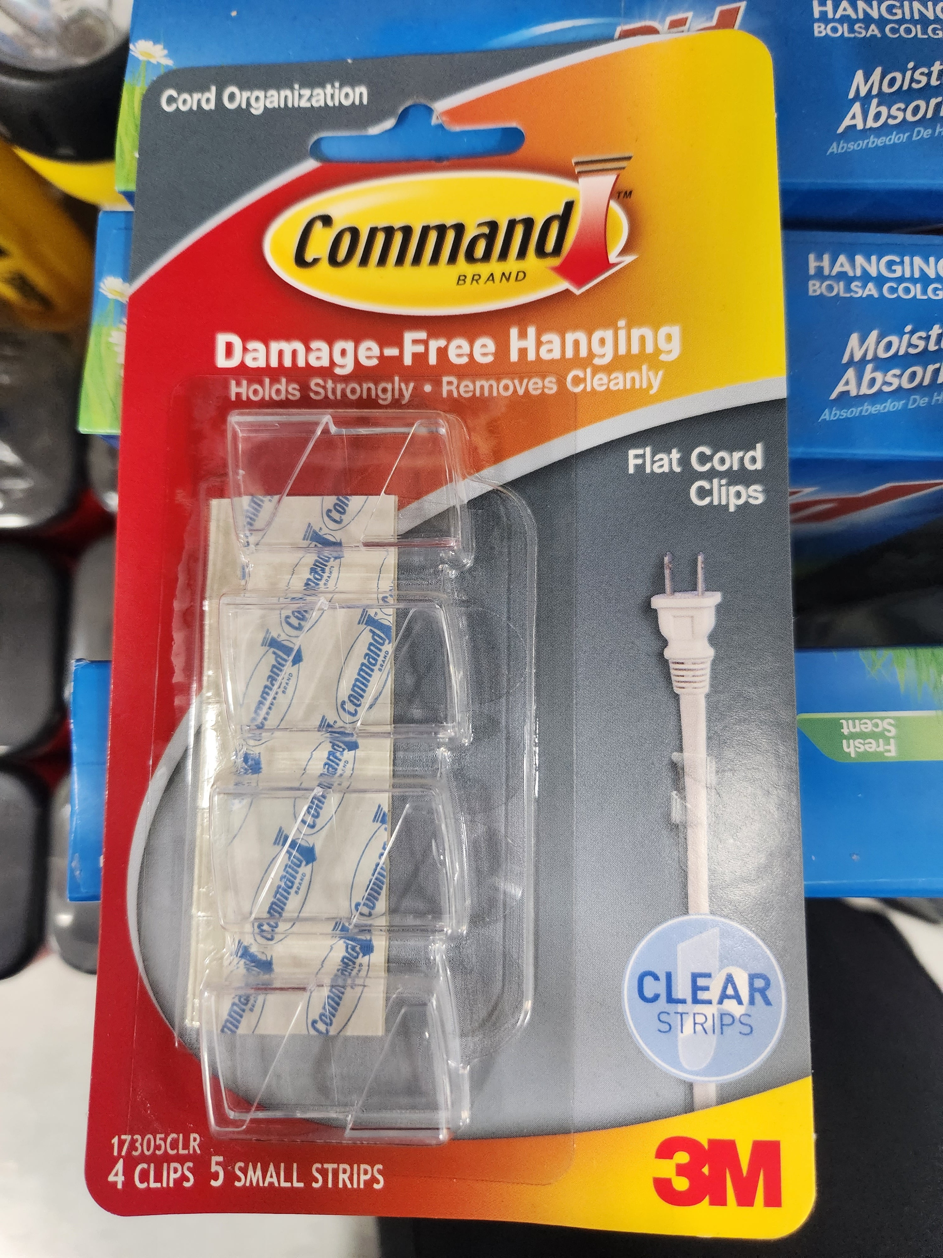 Command™ Cord Clips 17305CLR-C, Clear, Small, 4 Clips/5 Strips/Pack