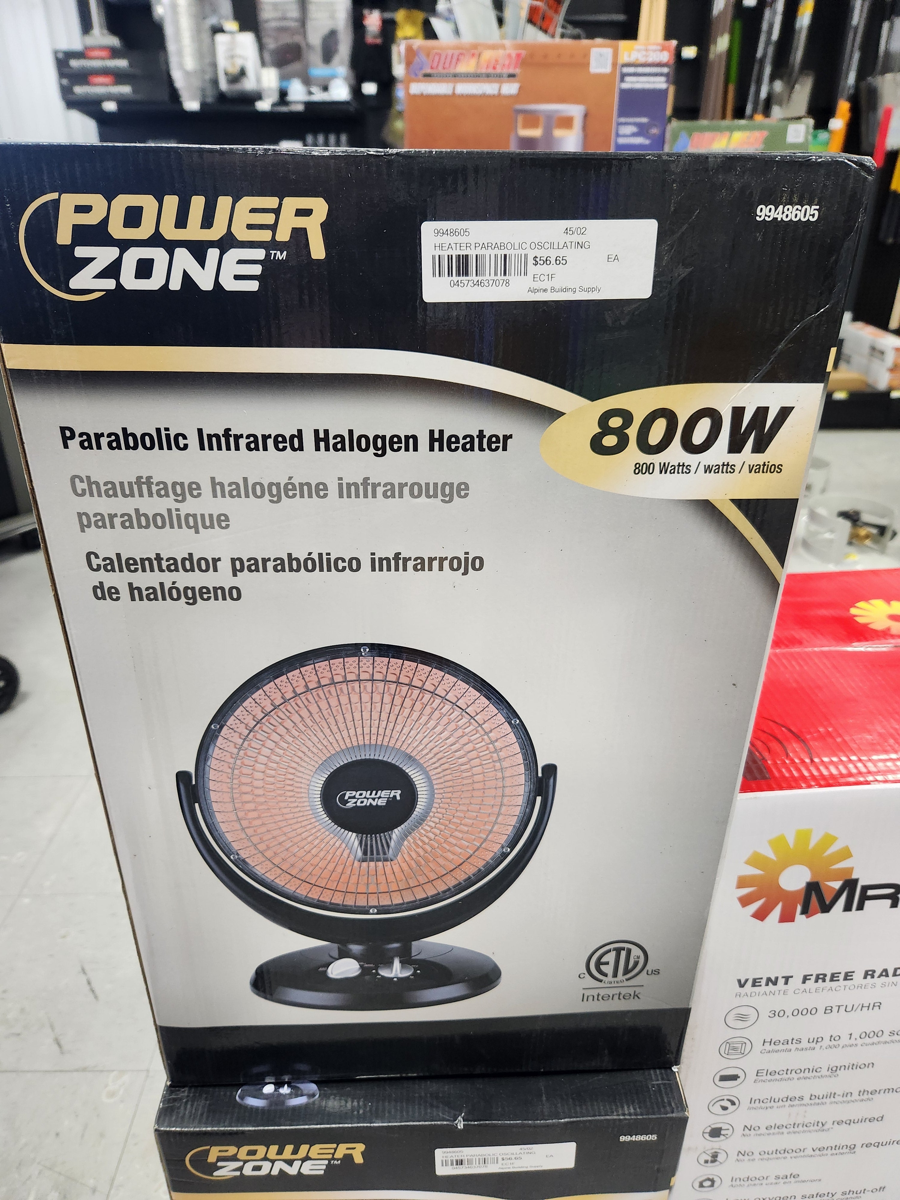 Power Zone Parabolic Infrared Halogen Heater, 800 W -- 99488605