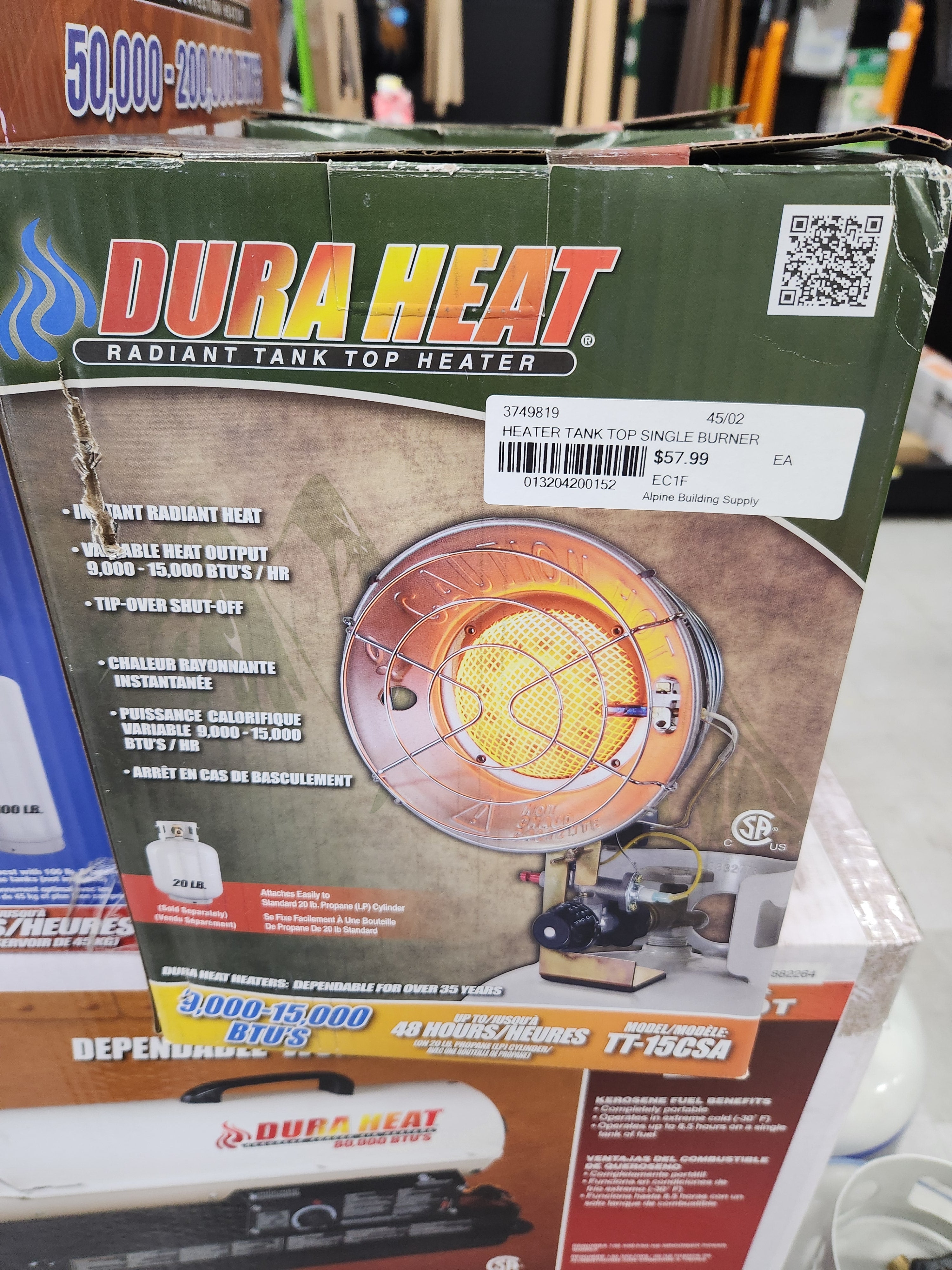 Dura Heat TT-15CSA Propane(LP) Tank Top Heater with Tip-over Shut-off (Tank not included)