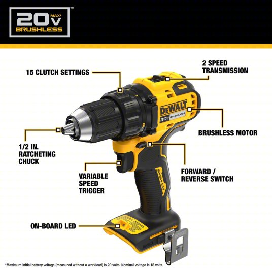 DeWalt 20V MAX* Brushless 1/2-in. Drill/Driver (Bare Tool) -- DCD793B