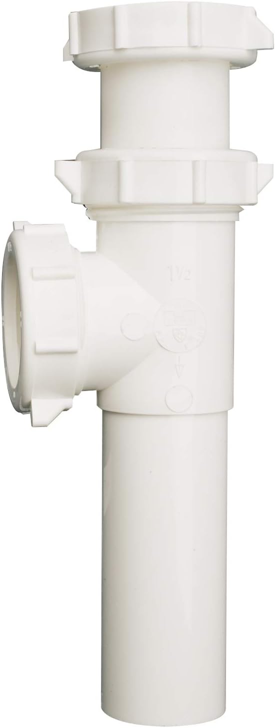 Plumb Pak PP66-8W Master End Outlet Tee And Tailpiece With Baffle, 1-1/2 In, Slip/Direct, Plastic, White