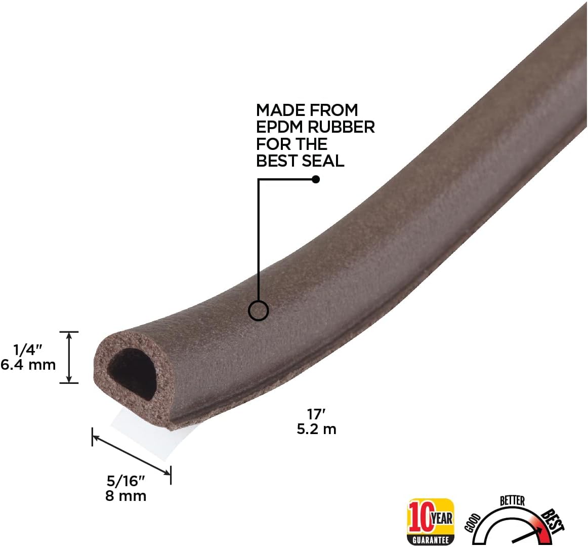 M-D Building Products 63602 1/4 in. x 5/16 in. x 17 ft. Brown Premium Rubber Window Seal for Medium Gaps