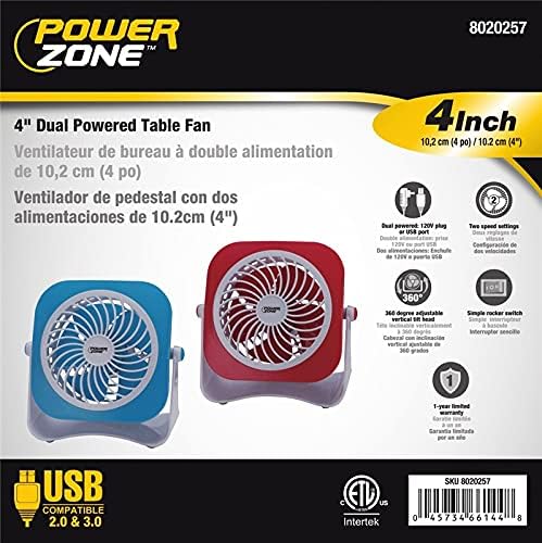 Power Zone 4"Dual Powered Table Fan - 8020257