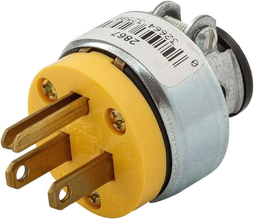 Eaton 2867 15-Amp 2-Pole 3-Wire 125-Volt Heavy Duty Grade Armored Vinyl Plug, Yellow