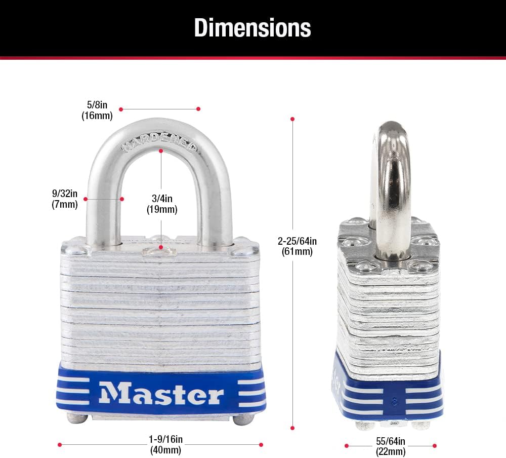 Master Lock 3008D Outdoor Padlock with Key, Pack of 4 Keyed-Alike Silver 1-1/2 Inch