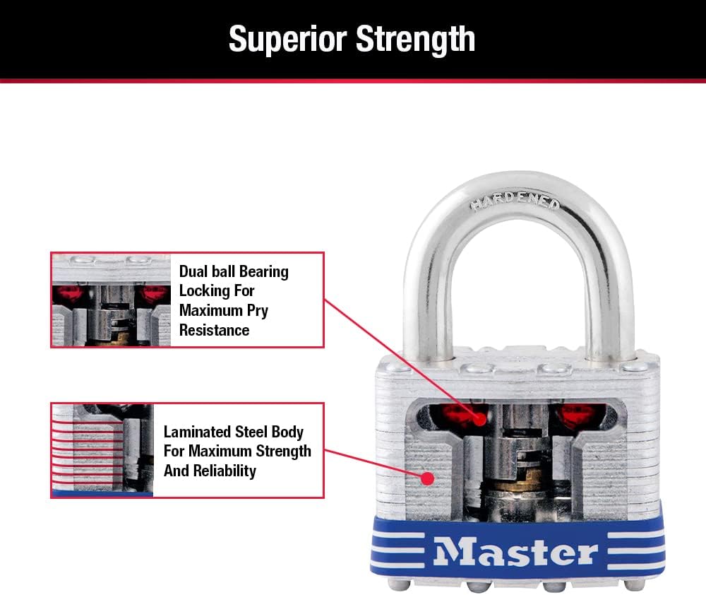 Master Lock 3008D Outdoor Padlock with Key, Pack of 4 Keyed-Alike Silver 1-1/2 Inch