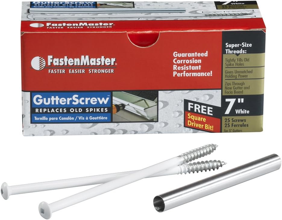 FastenMaster FMGUT007-25W 7 Inch Gutter Screws, White, 25-Pack