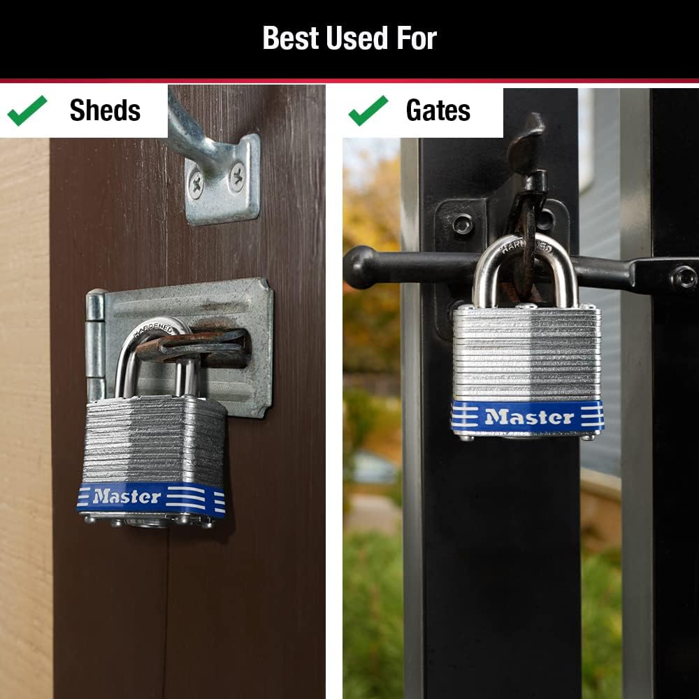 Master Lock 3008D Outdoor Padlock with Key, Pack of 4 Keyed-Alike Silver 1-1/2 Inch