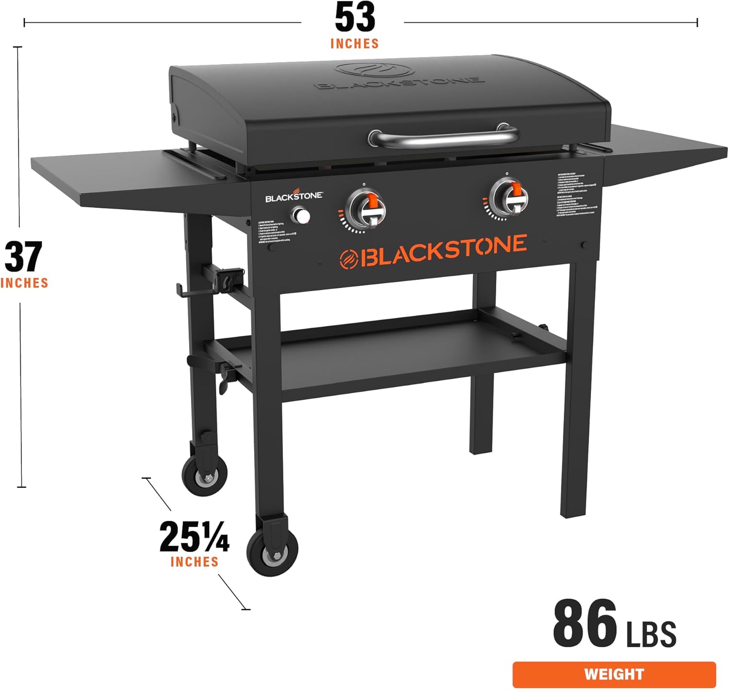 Blackstone 2147 Original 28” Griddle with Integrated Hood and Counter Height Dual Side Shelves, Powder Coated Steel, Black