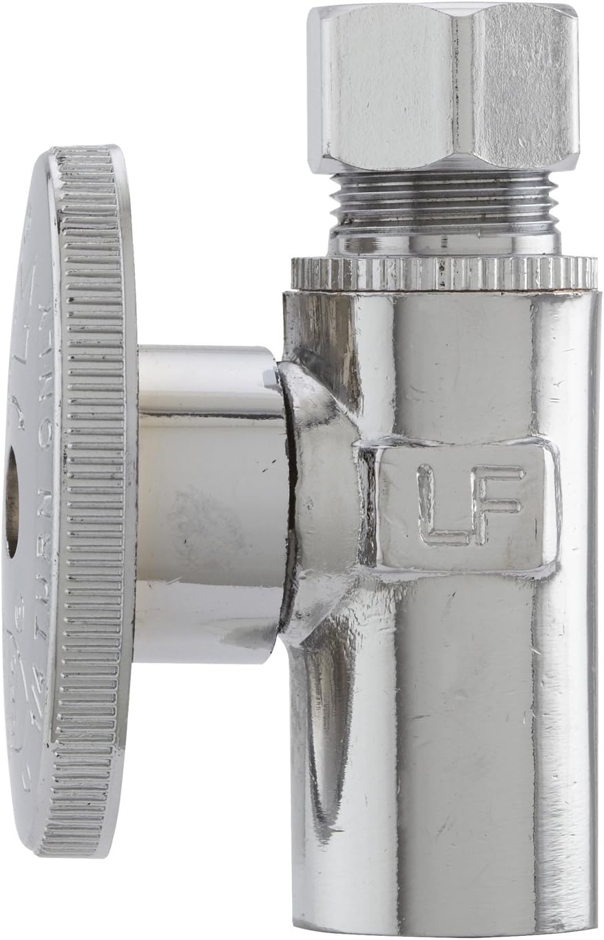 Plumb Pak PP61-1PCLF 1/4 Turn Straight Shut-Off Valve, 1/2 X 1/2", Copper Sweat X OD, Brass Body, Chrome Plated