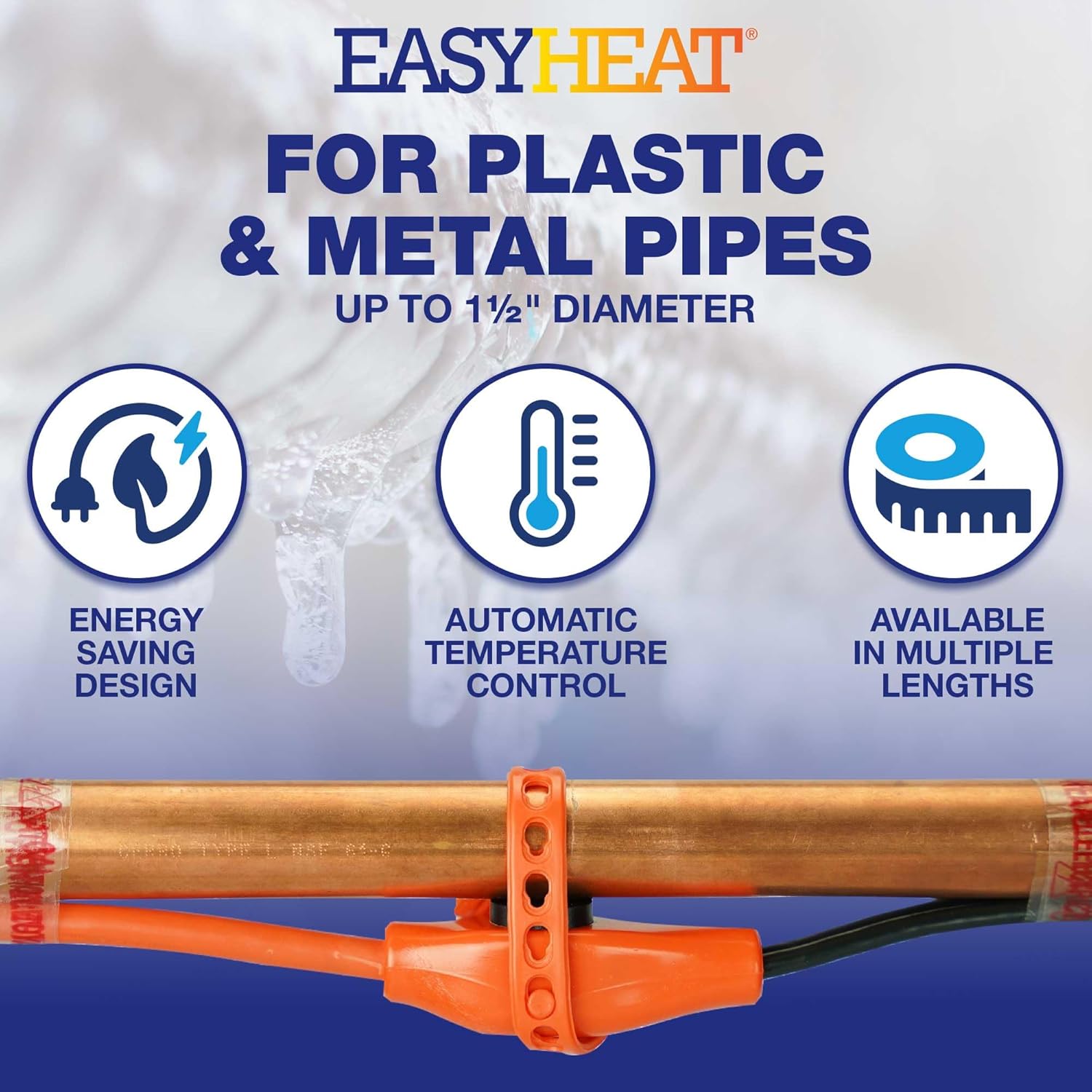 EasyHeat 3' Pipe Heating Cable, Prevent Pipe Freeze, Easy to Use, 7 Watt per foot, 21 Watts