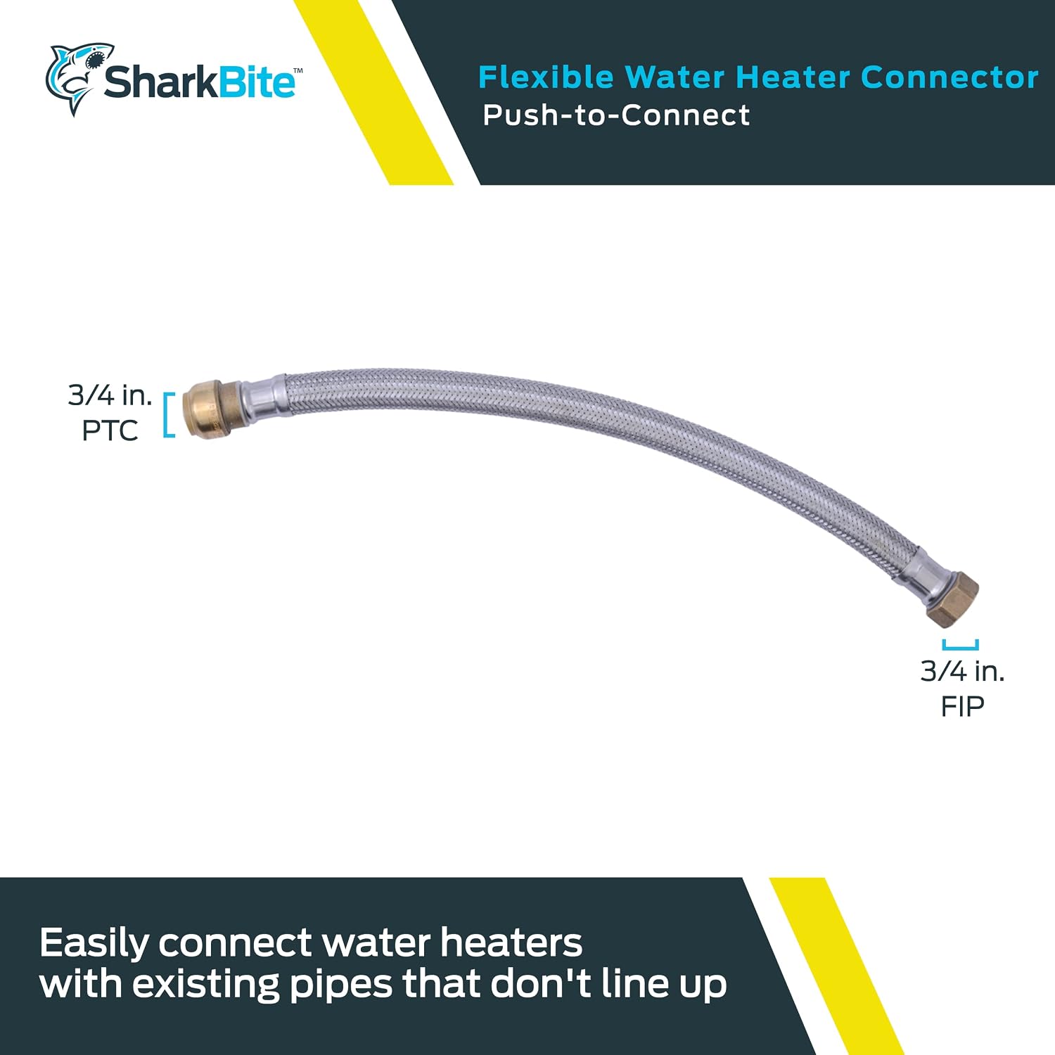 SharkBite 3/4 Inch x 3/4 Inch FIP x 18 Inch Stainless Steel Braided Flexible Water Heater Connector, Push To Connect Brass Plumbing Fitting, PEX Pipe, Copper, CPVC, PE-RT, HDPE, U3088FLEX18LF