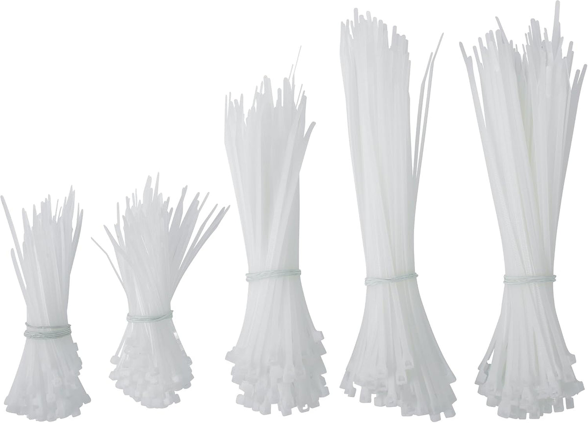 Gardner Bender 50098N Assorted Cable Ties, 4, 6, and 8 inch, 18 and 45 lb, Electrical Wire and Cord Management, Nylon Zip Tie, Reusable Container, 500 Pk, Natural