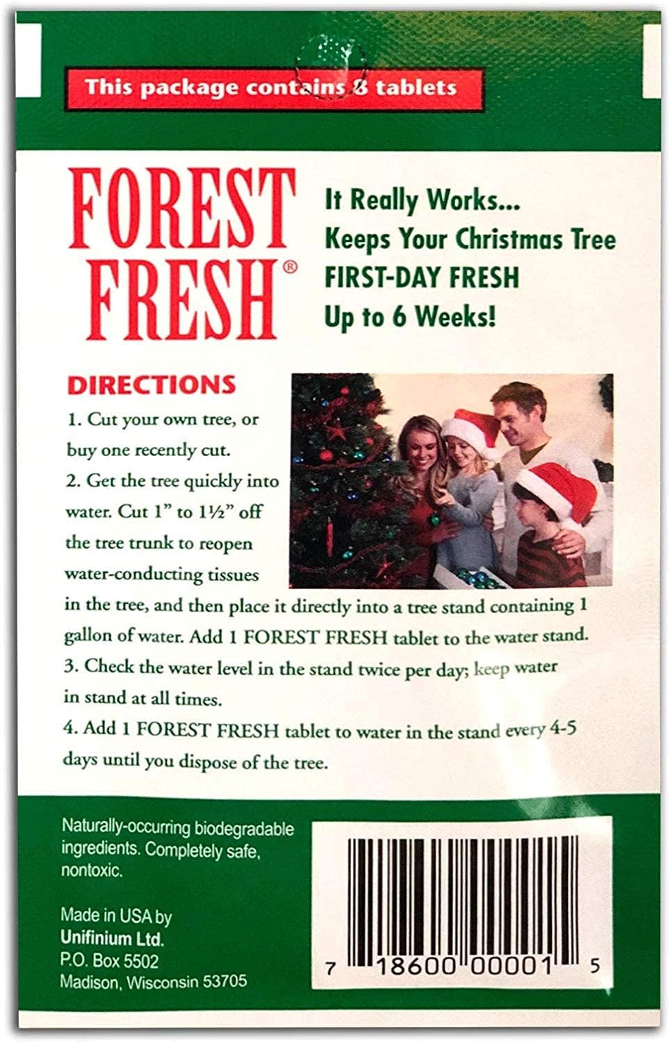 Forest Fresh Christmas Tree Preservative Tablets – Tree Water Additive for Live Fresh-Cut Trees – Keeps Trees Hydrated and Reduces Needle Drop – Non-Toxic, Made in USA – 1 Packet (8 Tablets) -- PRFF