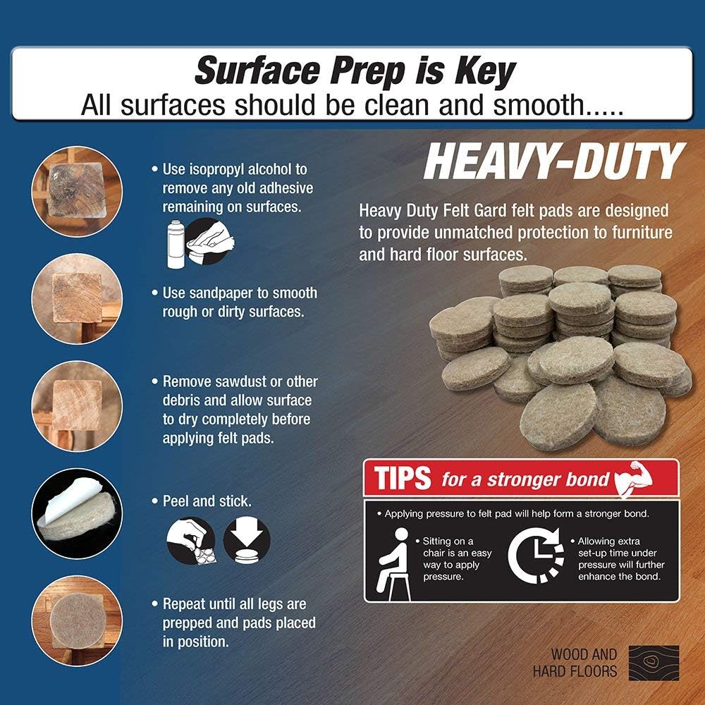 Shepherd Hardware 9928 3-Inch Heavy Duty Self-Adhesive Felt Furniture Pads, 4-Pack, Beige