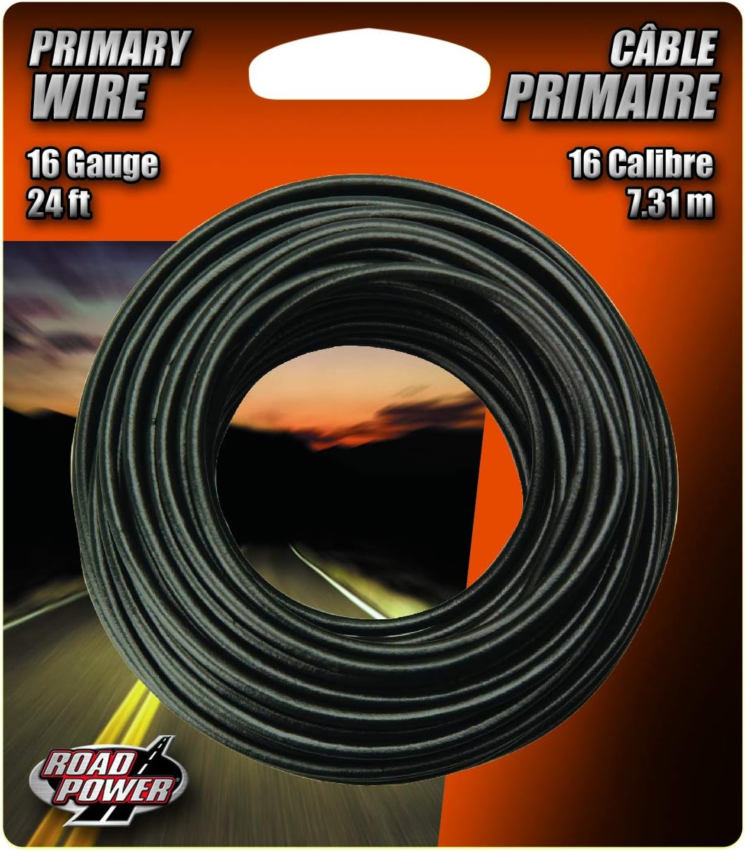 Coleman Cable Road Power 16-Gauge 24-Foot Automotive Copper Wire - Black - PVC-Coated Vehicle Wire - Durable Copper Wire - Heat-Resistant Low Voltage Circuits - Car & Boat Wiring
