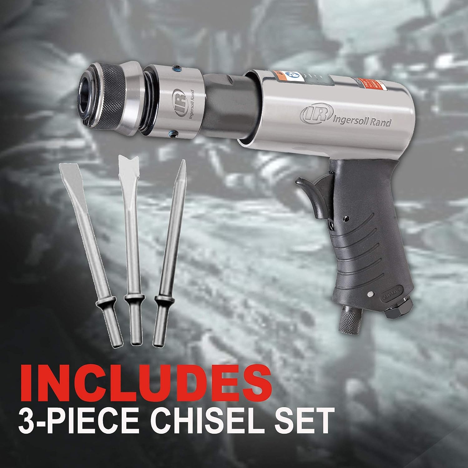 Ingersoll Rand 114GQC Air Hammer - 3 PC Chisel Set with Tapered Punch, Panel Cutter, Flat Chisel, 2-5/8 Inch stroke, 3500 BPM, Lightweight, Compact, Gray