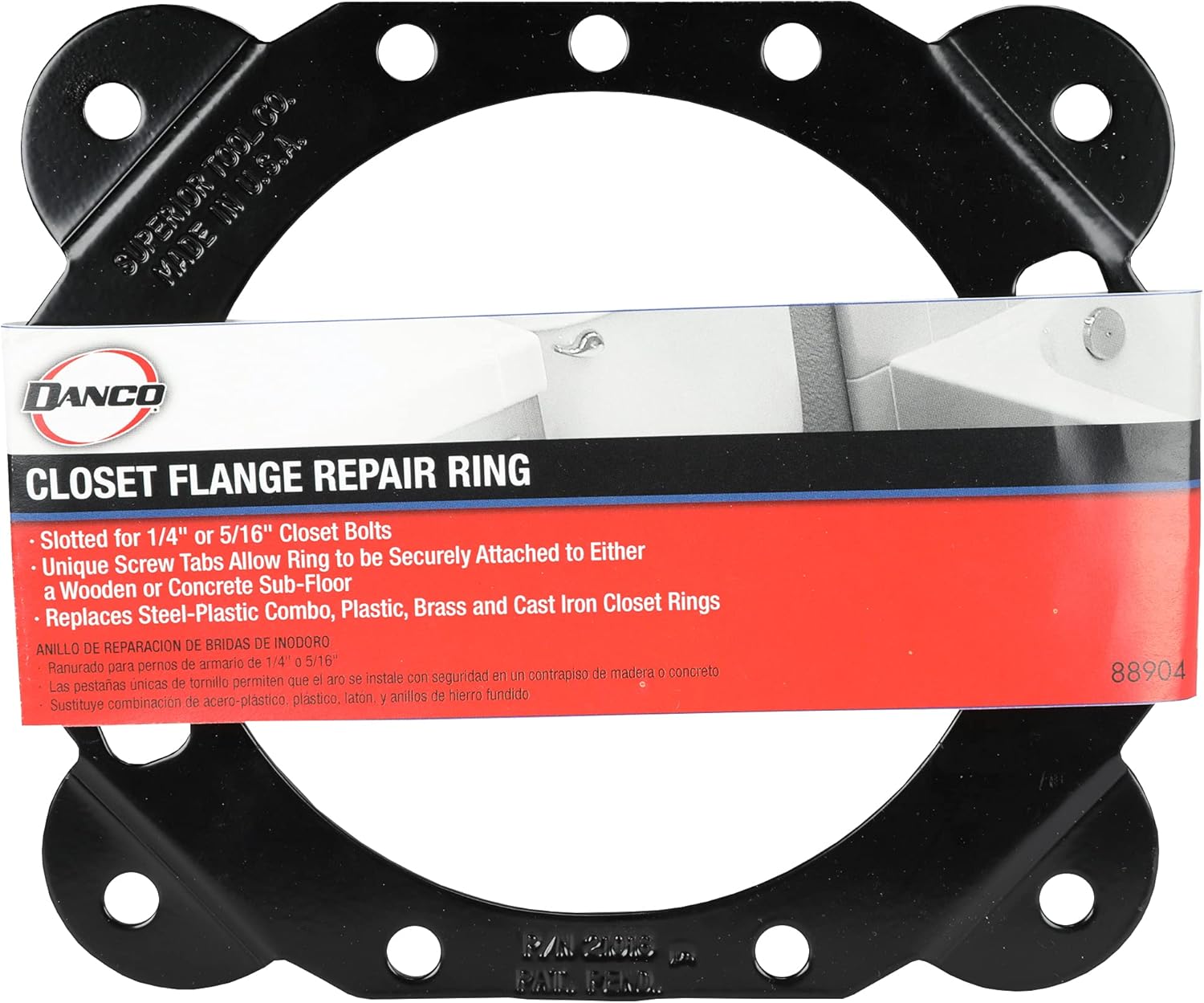 Danco 88904 Toilet Flange Repair Ring, Steel, [Finish]<, For Use With 1/4 in or 5/16 in Closet Bolts
