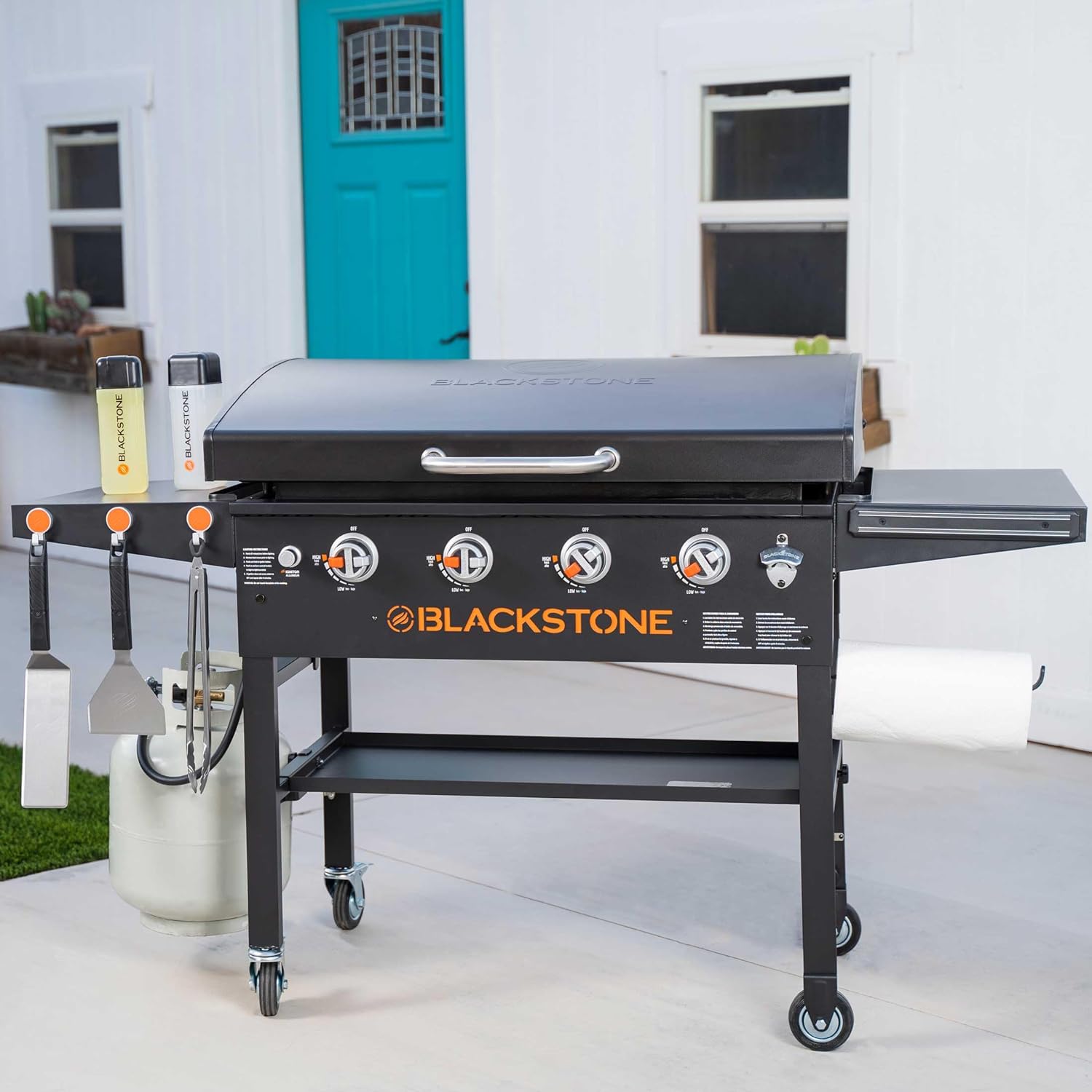 Blackstone Griddle Original 36-Inch 4-Burner Freestanding Propane Gas Commercial Style Flat Top Griddle with Hood