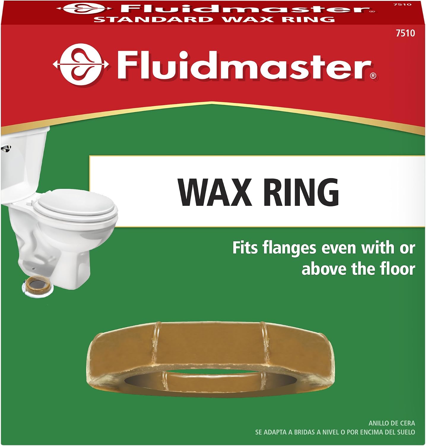 Fluidmaster 7510 Standard Wax Toilet Bowl Ring for 3-Inch and 4-Inch Waste Lines, Tan