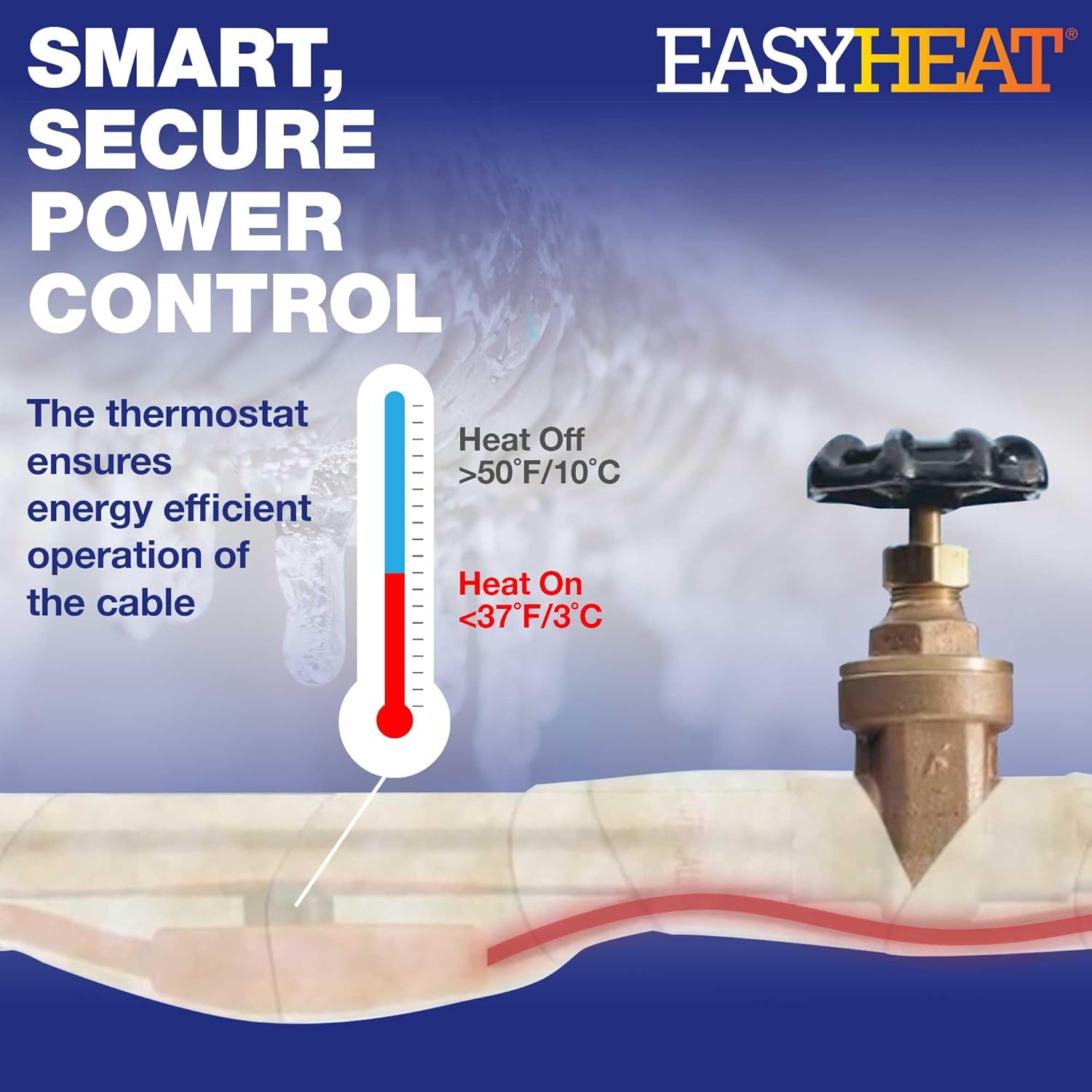 EasyHeat 3' Pipe Heating Cable, Prevent Pipe Freeze, Easy to Use, 7 Watt per foot, 21 Watts