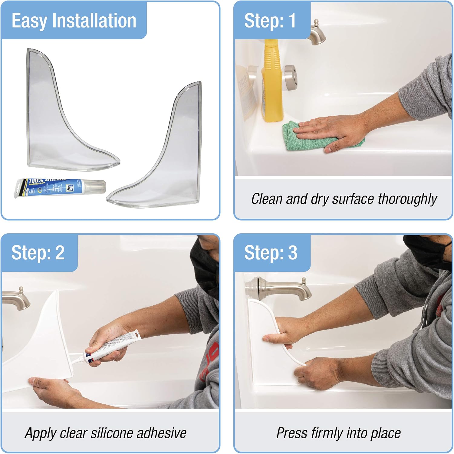 Keeney Tidee Tubb Plastic Bathtub and Shower Splash Guard Kit, 9.25" x 11", Ultra Clear
