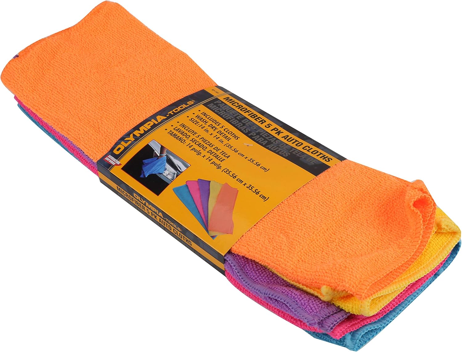 Olympia Microfiber Auto Cloths 14" x 14" Asst 5/Pk
