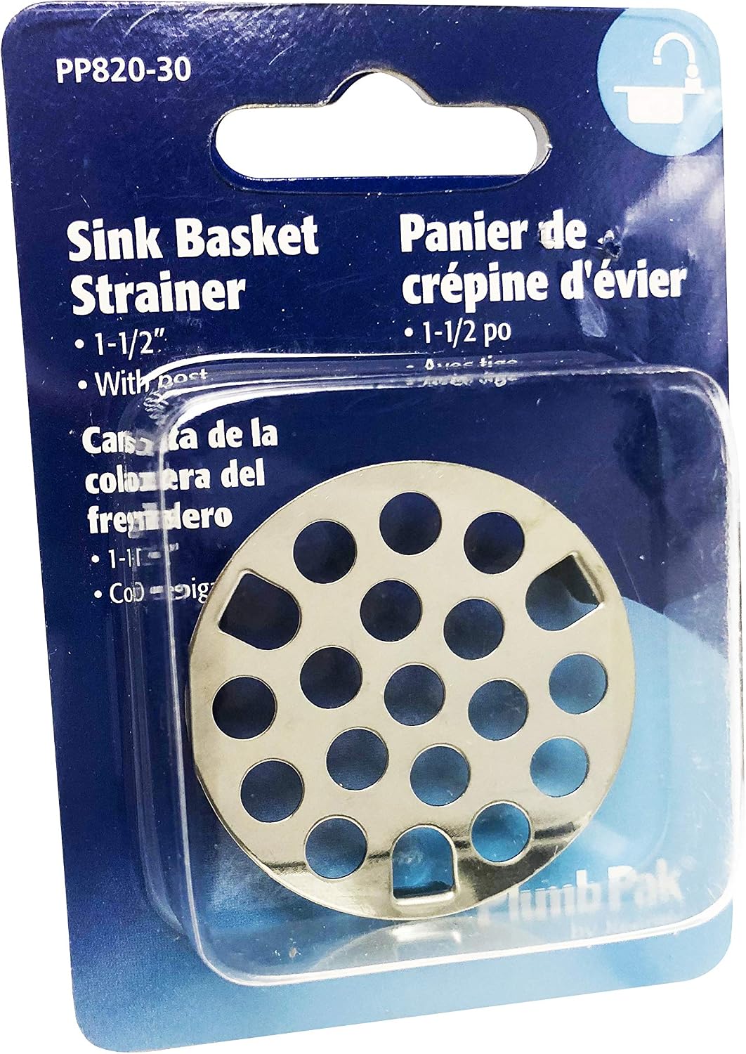 Plumb Pak PP820-30 PlumPak Sink Basket Strainer, Chrome